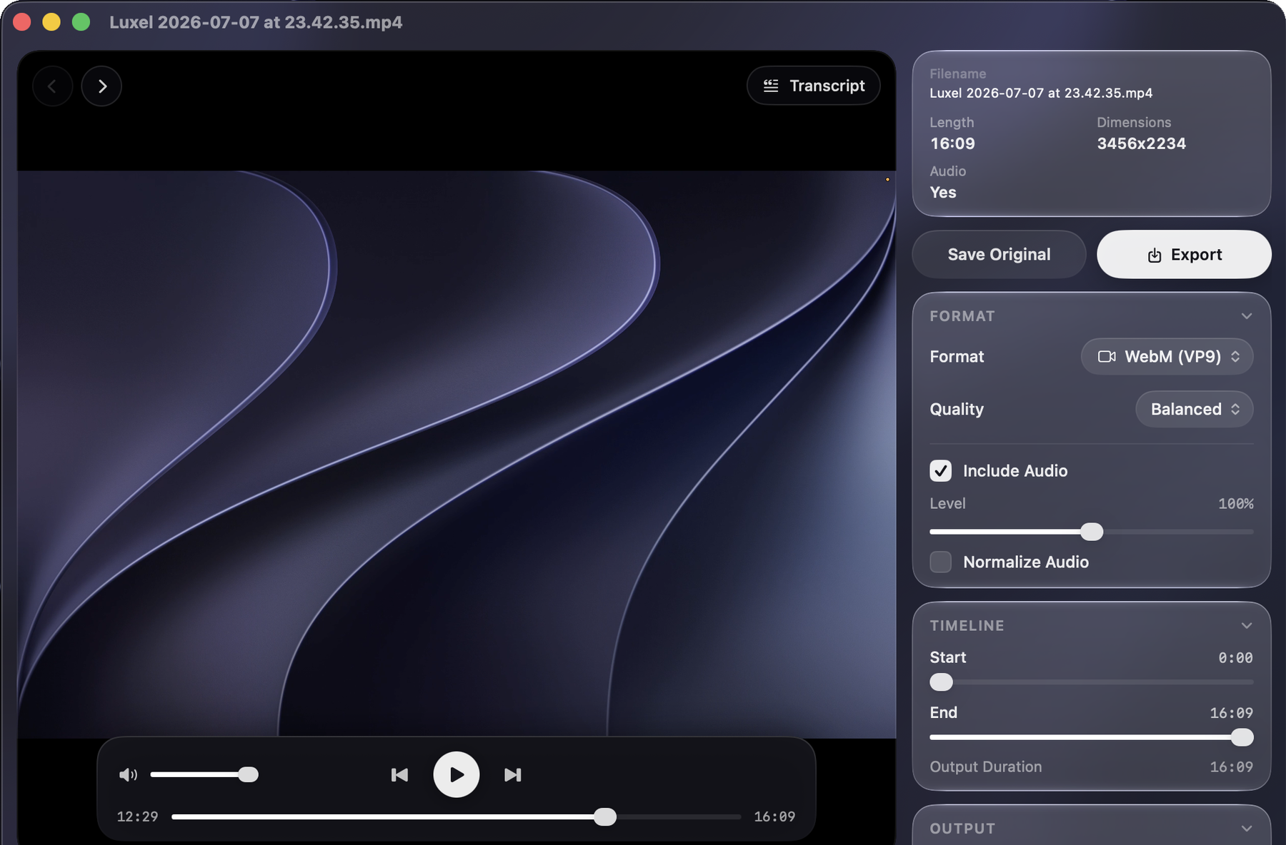 Luxel editor window with export panels