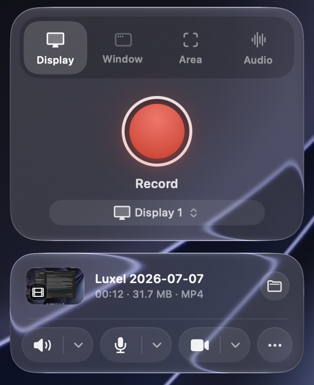 Luxel menu bar capture panel